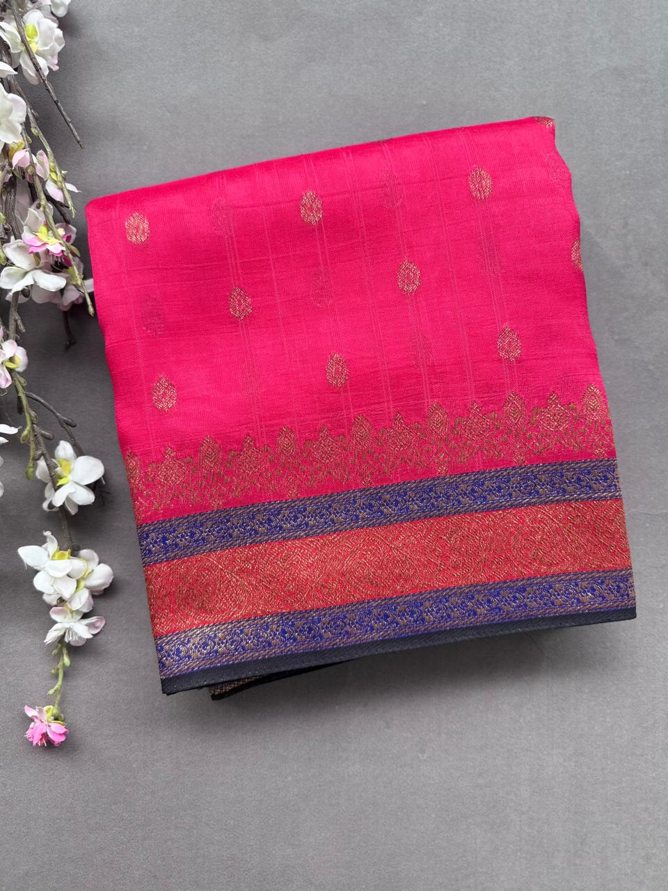 Rani Pink 3D Border Tussar Georgette Saree 108