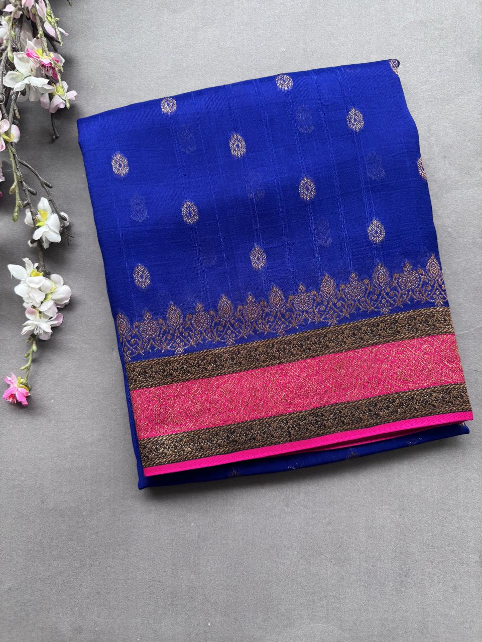 Royal Blue 3D Border Tussar Georgette Saree 108