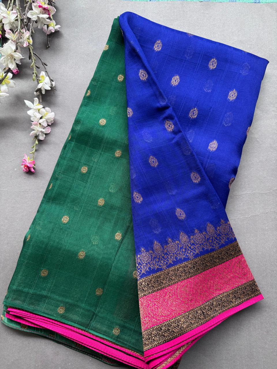 Royal Blue 3D Border Tussar Georgette Saree 108