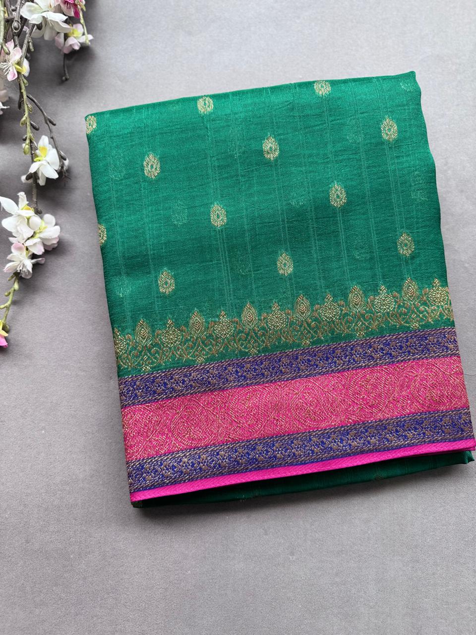 Green 3D Border Tussar Georgette Saree 108