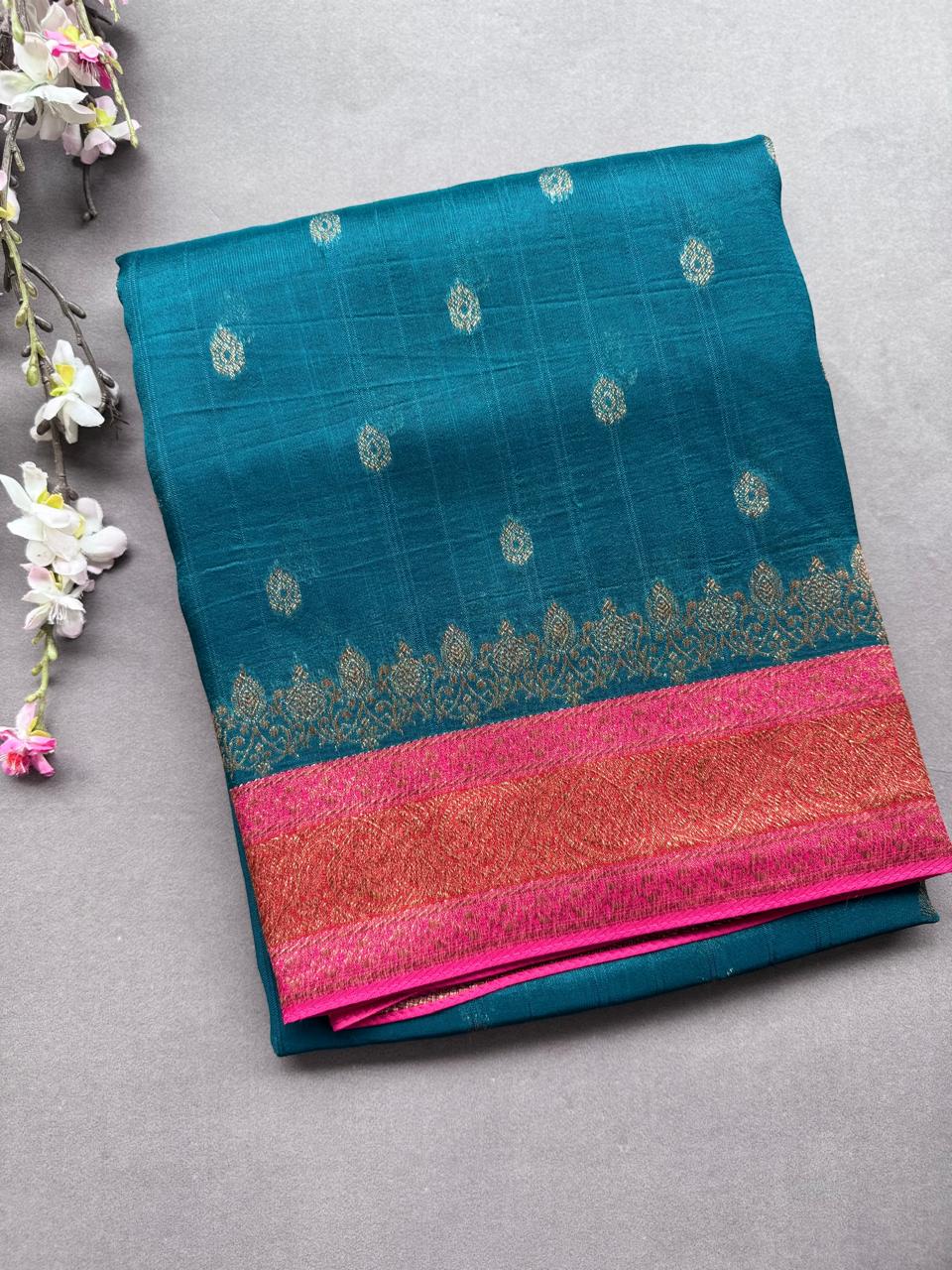 Rama Green 3D Border Tussar Georgette Saree 108