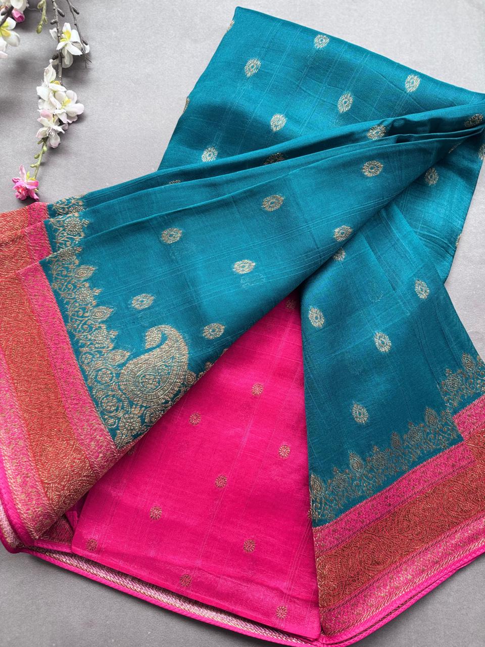Rama Green 3D Border Tussar Georgette Saree 108