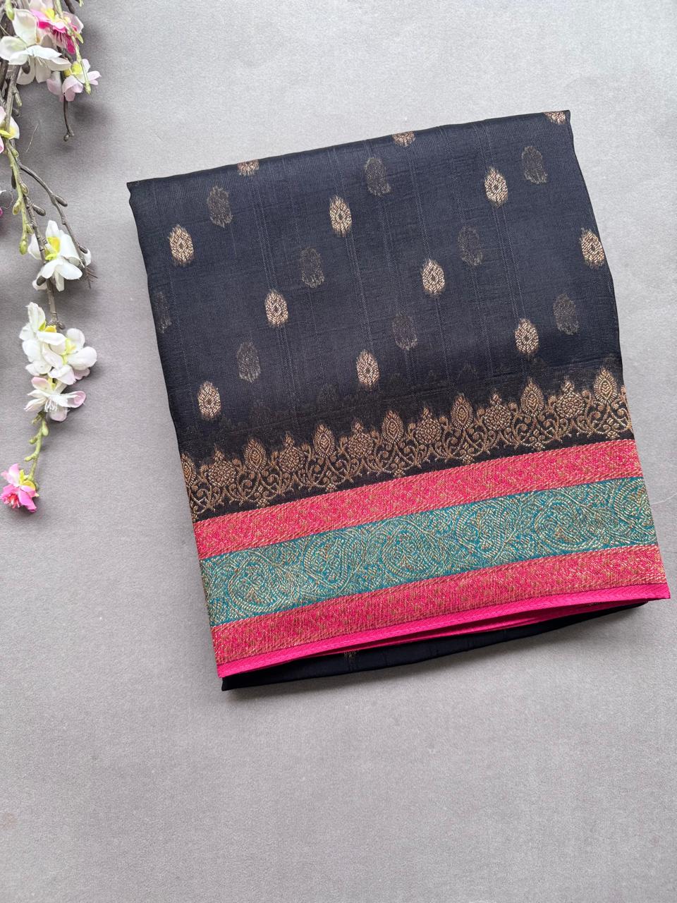 Black 3D Border Tussar Georgette Saree 108