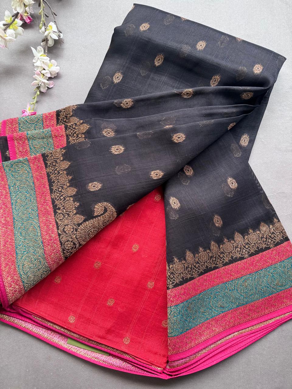 Black 3D Border Tussar Georgette Saree 108