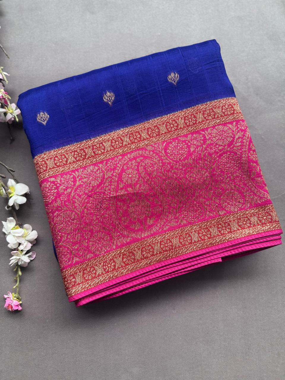 Royal Blue 3D Border Tussar Georgette Saree 108