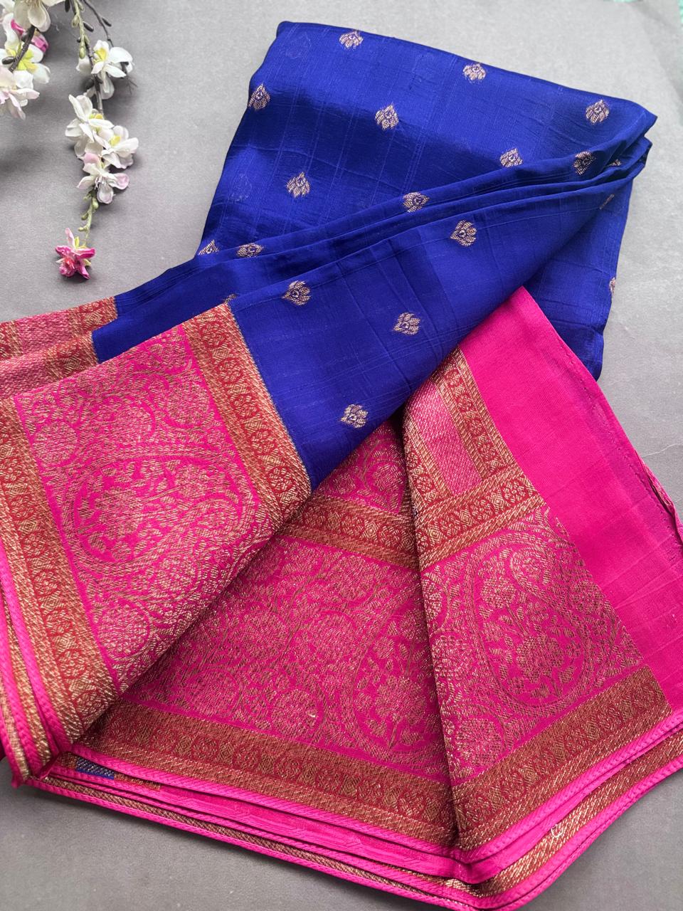 Royal Blue 3D Border Tussar Georgette Saree 108