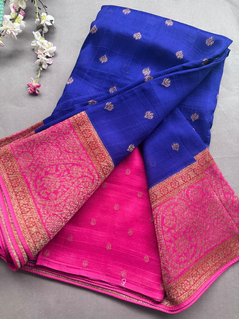 Royal Blue 3D Border Tussar Georgette Saree 108