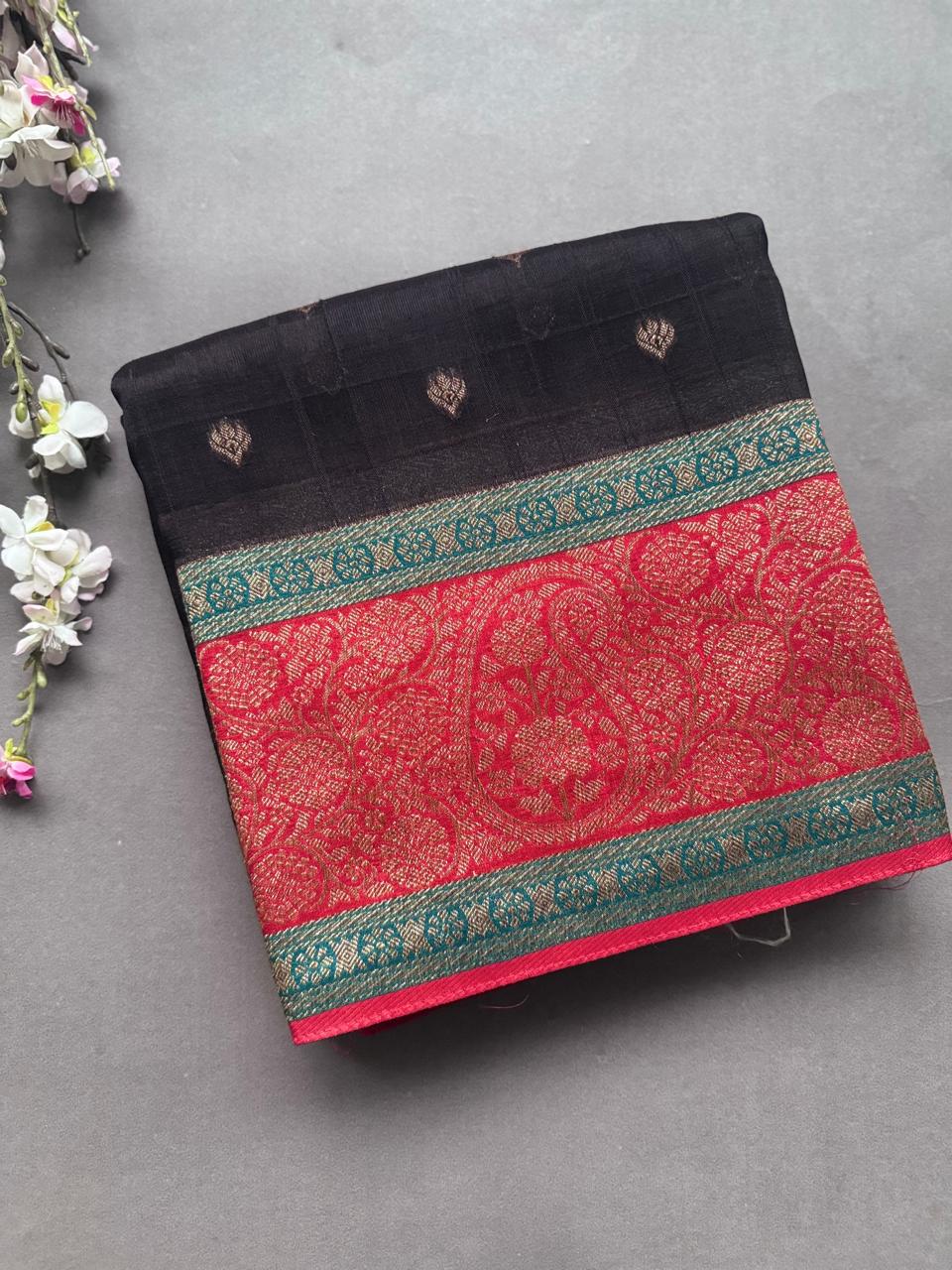 Black 3D Border Tussar Georgette Saree 108