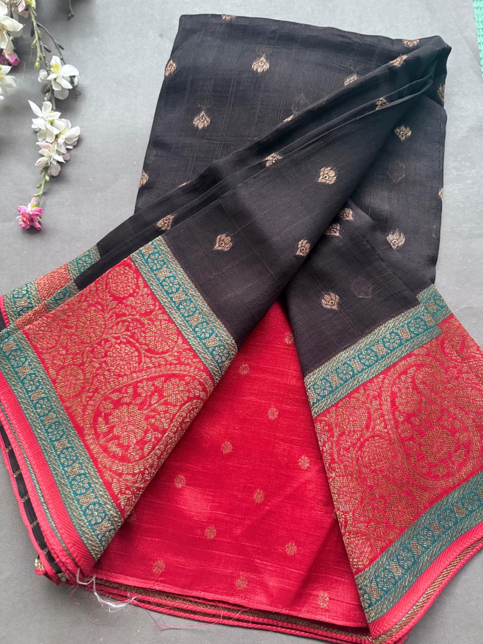 Black 3D Border Tussar Georgette Saree 108