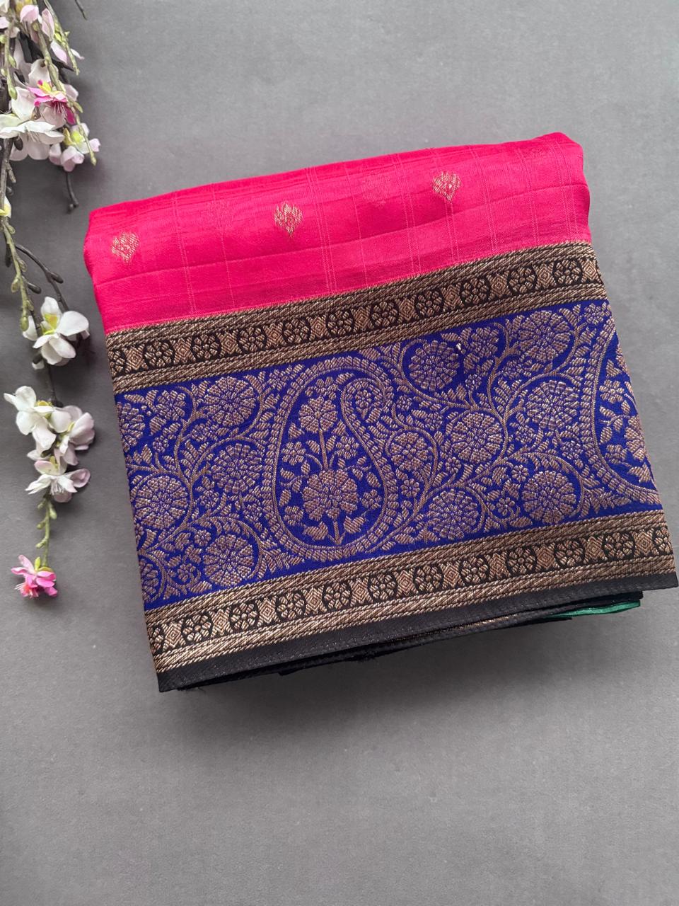 Rani Pink 3D Border Tussar Georgette Saree 108