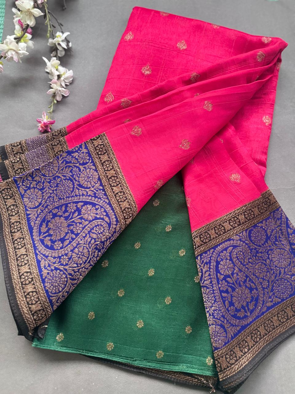 Rani Pink 3D Border Tussar Georgette Saree 108