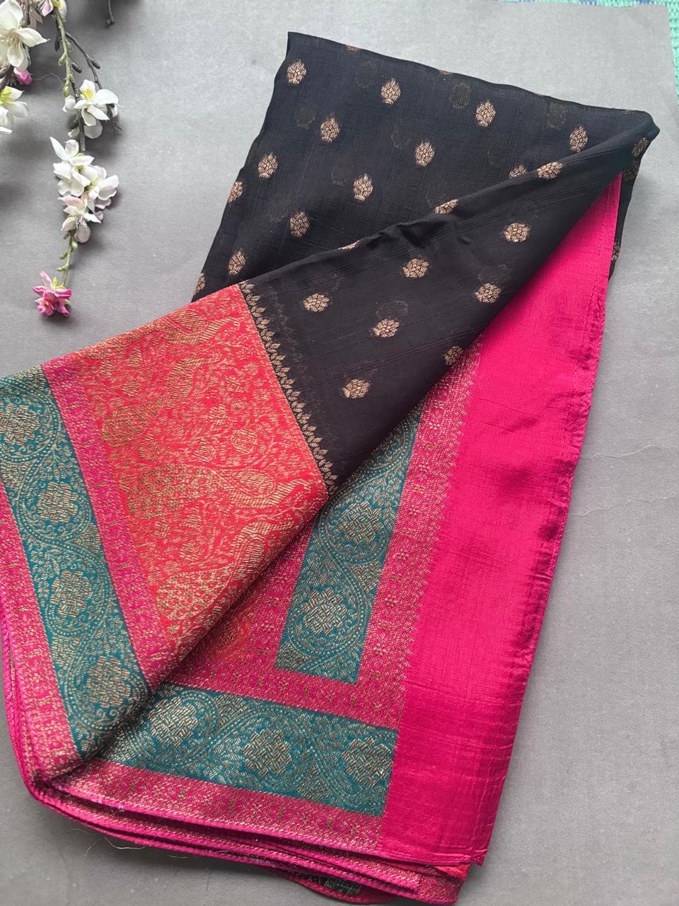 Black 3D Border Tussar Georgette Saree 108