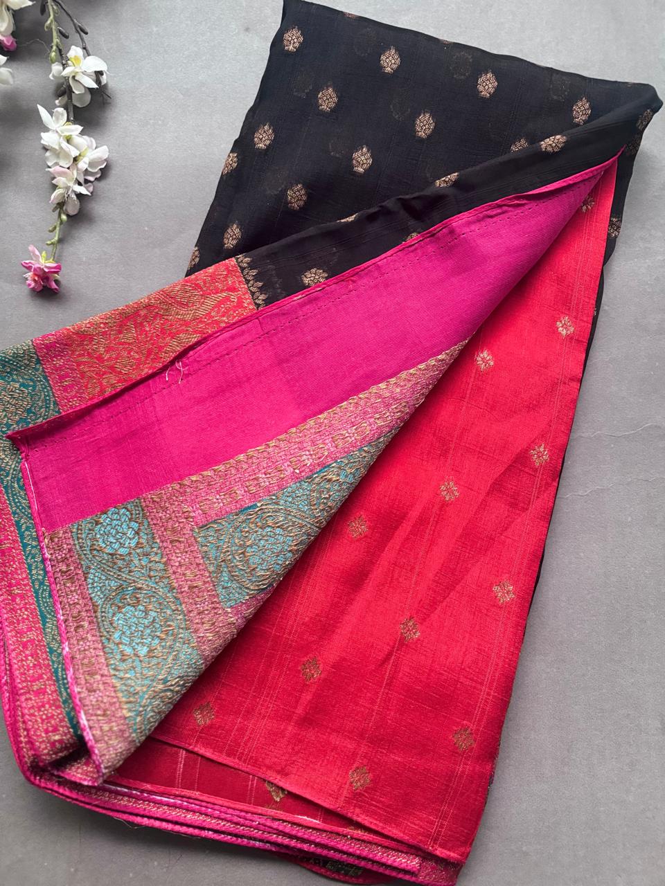 Black 3D Border Tussar Georgette Saree 108
