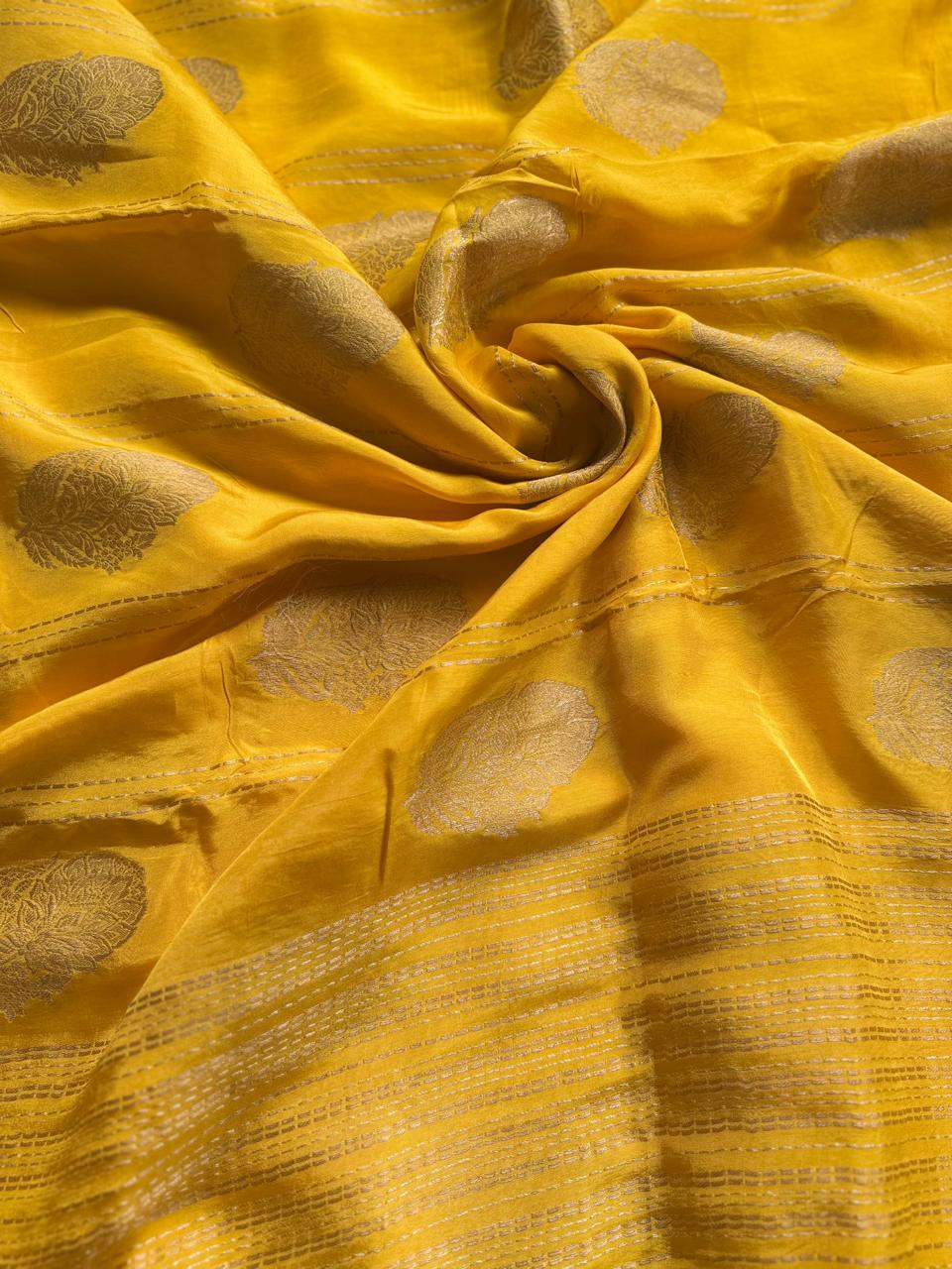 Yellow Dola Crepe Saree with Stitched Blouse 108
