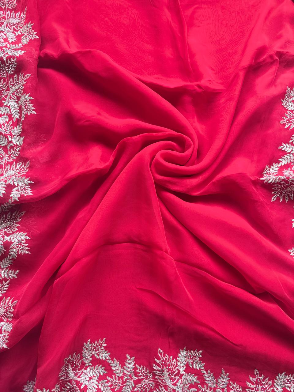 Red Organza Saree with Stitched Blouse 108