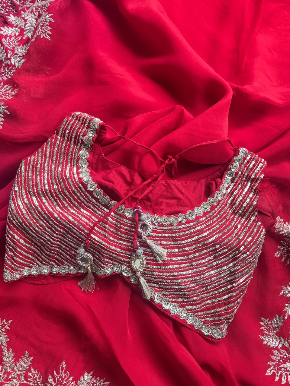 Red Organza Saree with Stitched Blouse 108