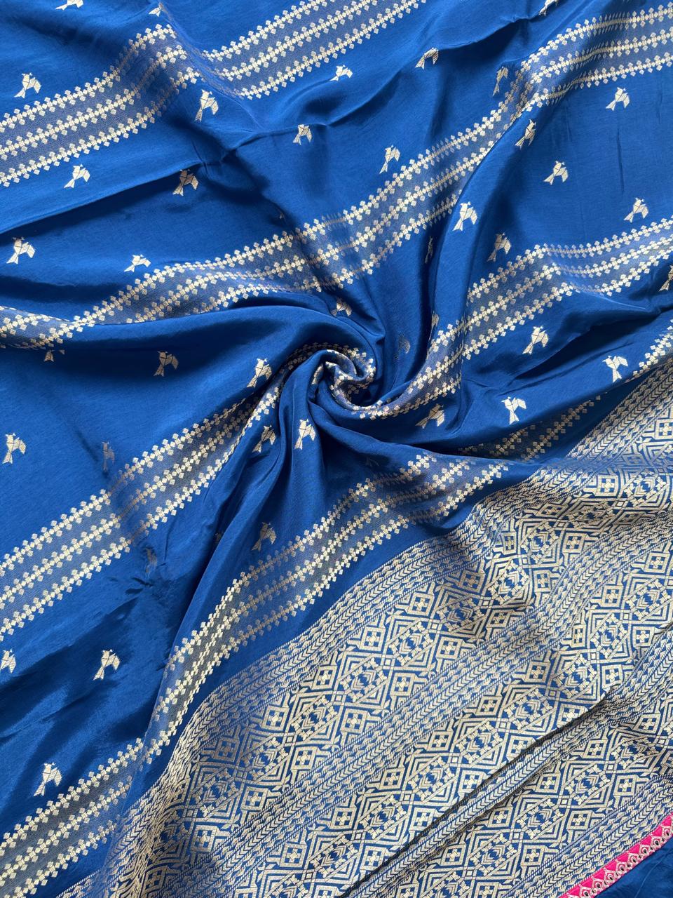 Navy Blue Dola Silk Saree with Stitched Blouse 108