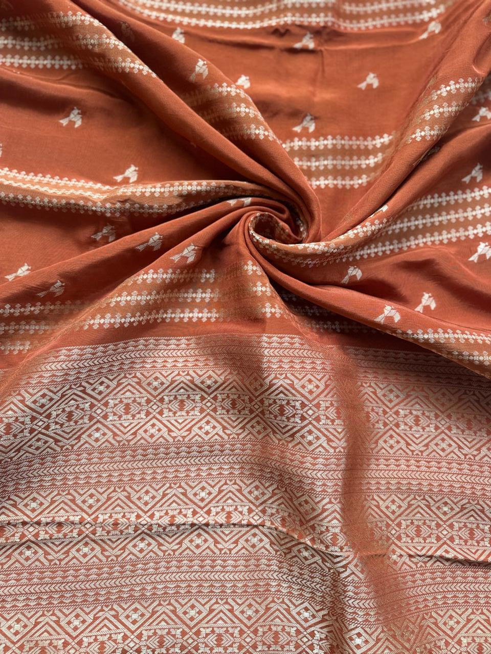 Rust Orange Dola Silk Saree with Stitched Blouse 108