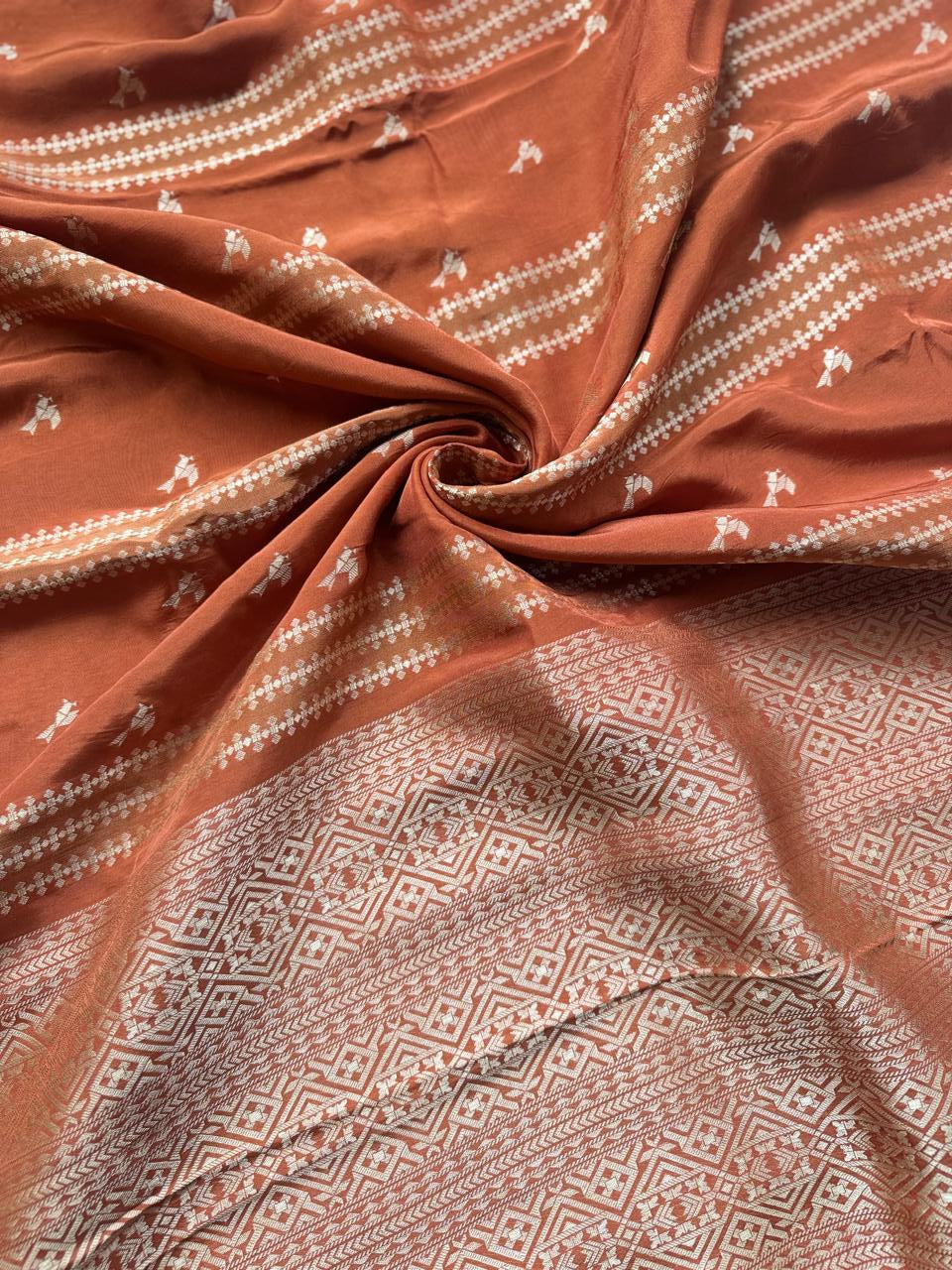 Rust Orange Dola Silk Saree with Stitched Blouse 108