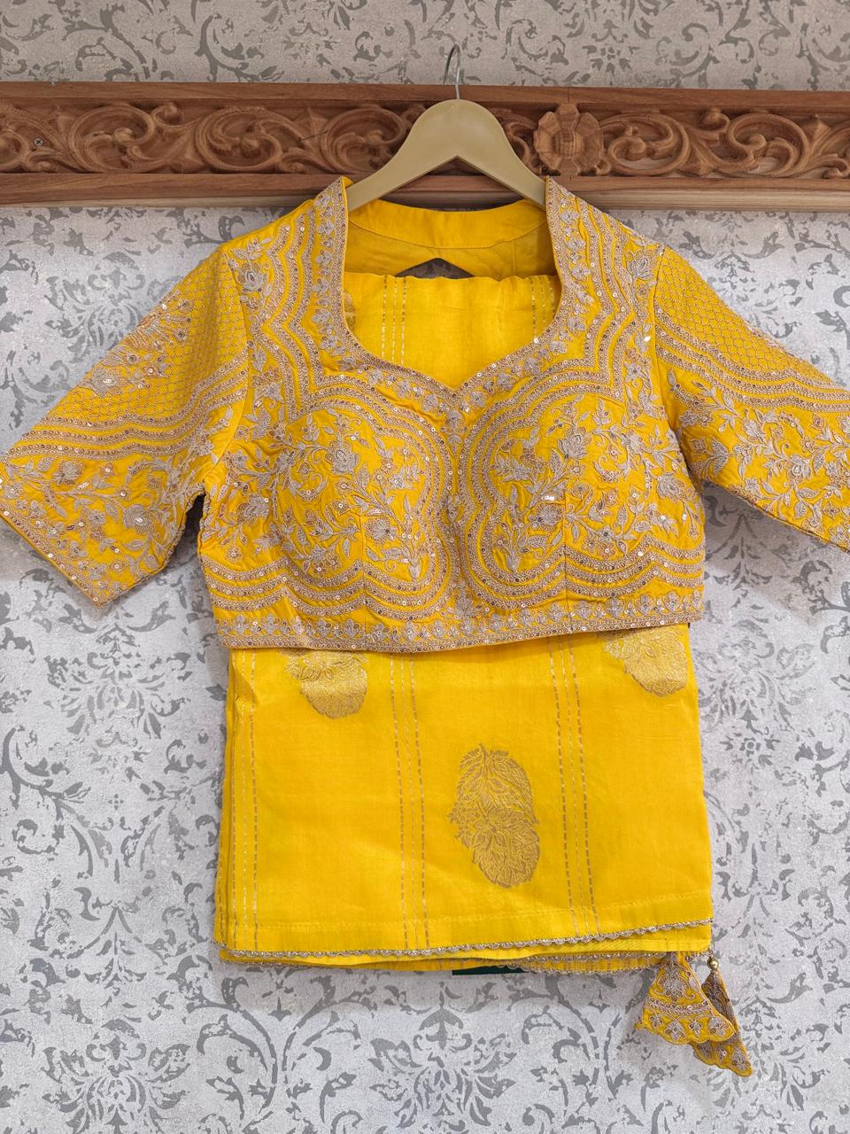 Yellow Dola Crepe Saree with Stitched Blouse 108