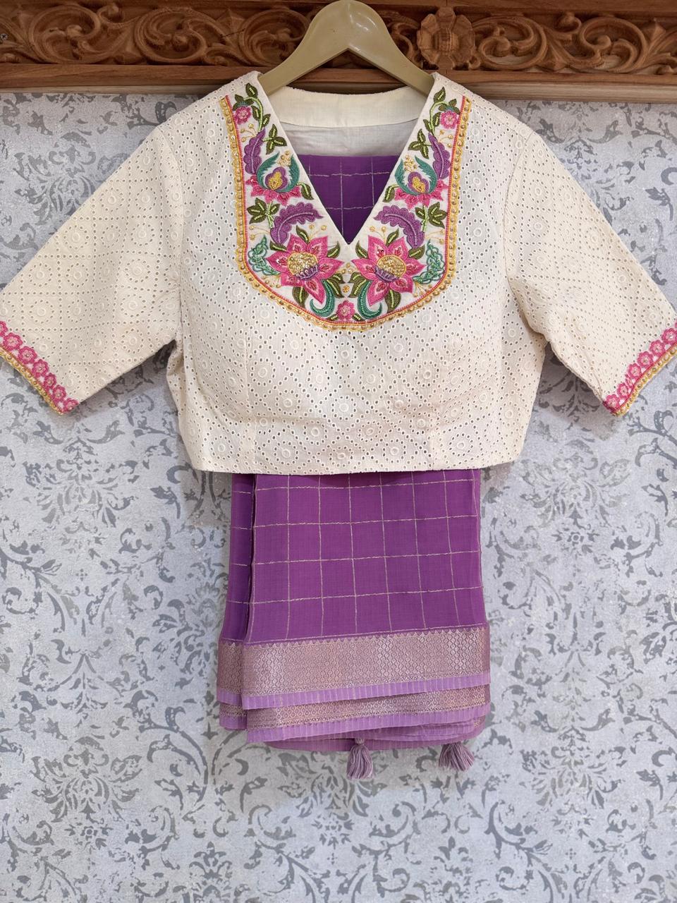Lavender Organza Saree with Stitched Blouse 108