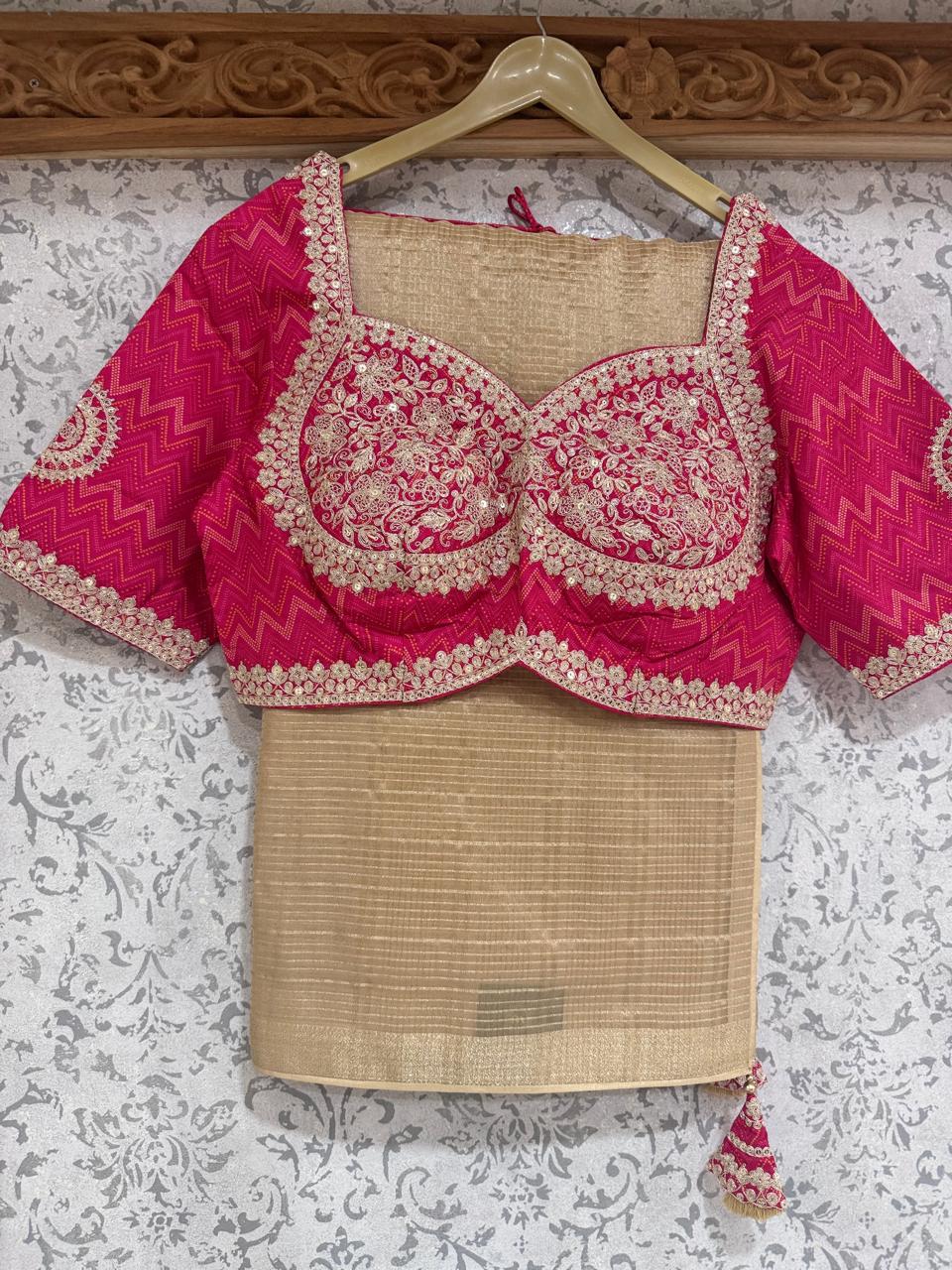 Cream Organza Saree with Stitched Blouse 108