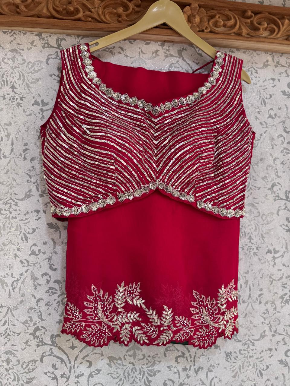 Red Organza Saree with Stitched Blouse 108