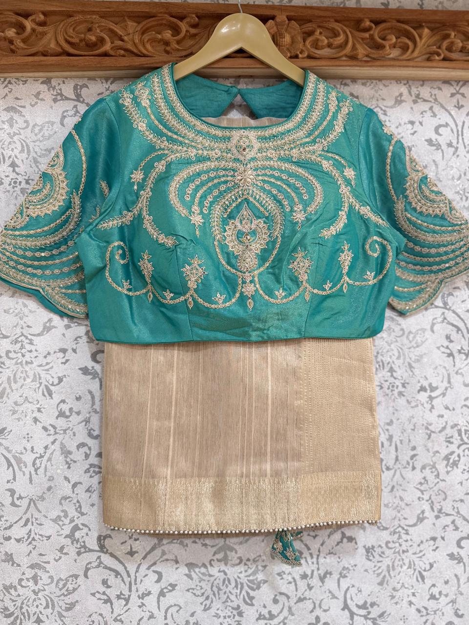 Beige Organza Tissue Saree with Stitched Blouse 108