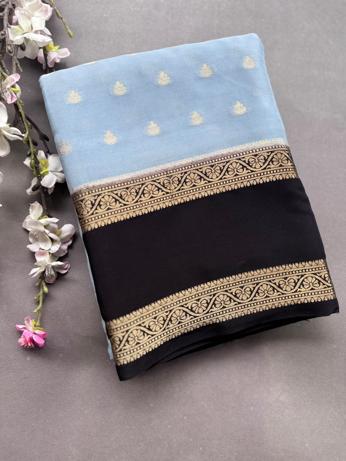 Pastel Blue Semi Mysore Crepe Silk Saree 108