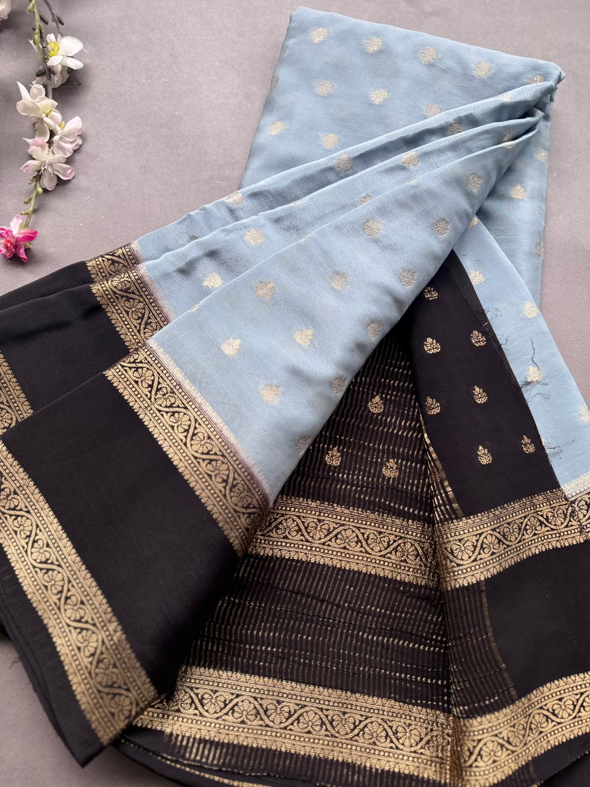 Pastel Blue Semi Mysore Crepe Silk Saree 108