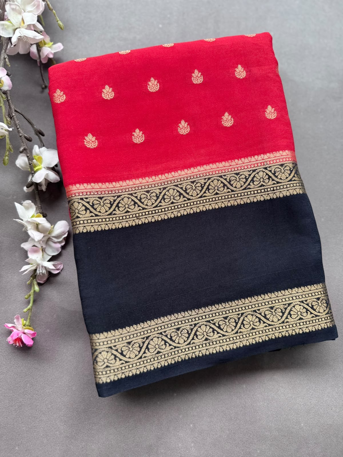 Red Semi Mysore Crepe Silk Saree 108