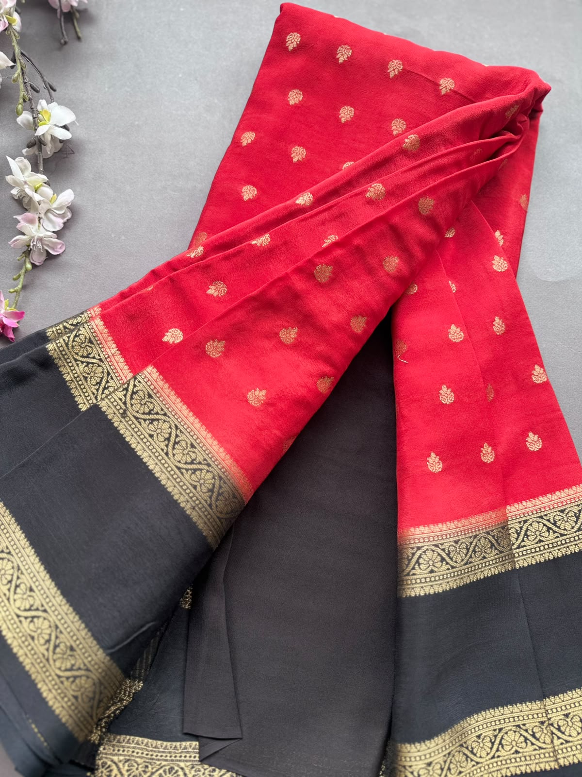 Red Semi Mysore Crepe Silk Saree 108