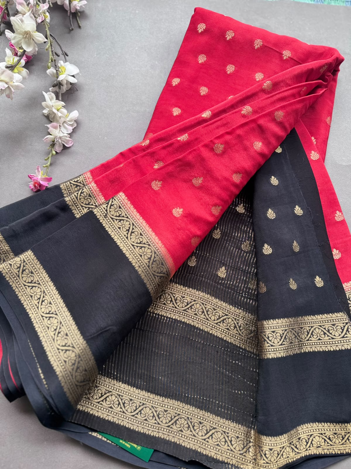 Red Semi Mysore Crepe Silk Saree 108