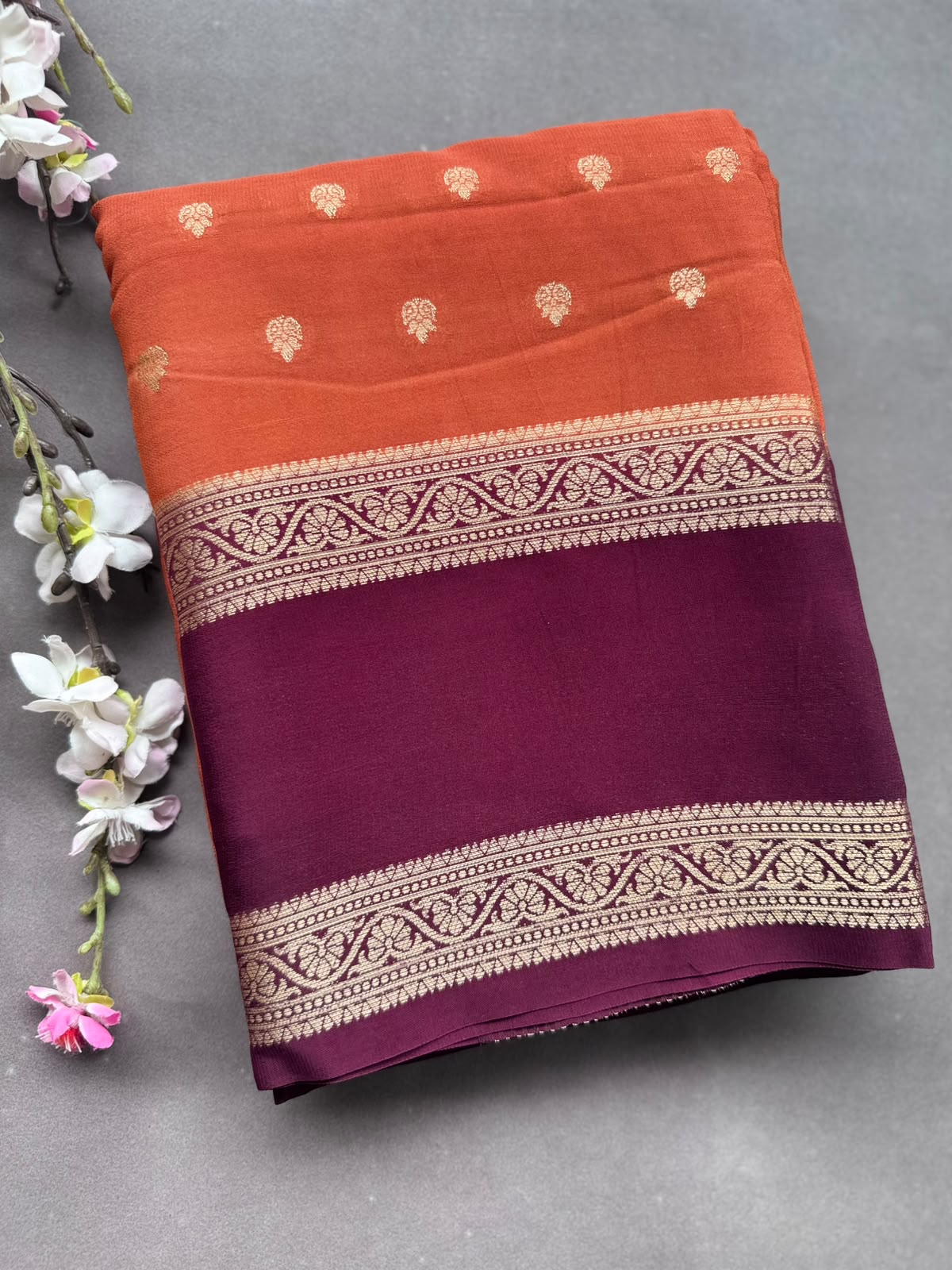 Rust Orange Semi Mysore Crepe Silk Saree 108