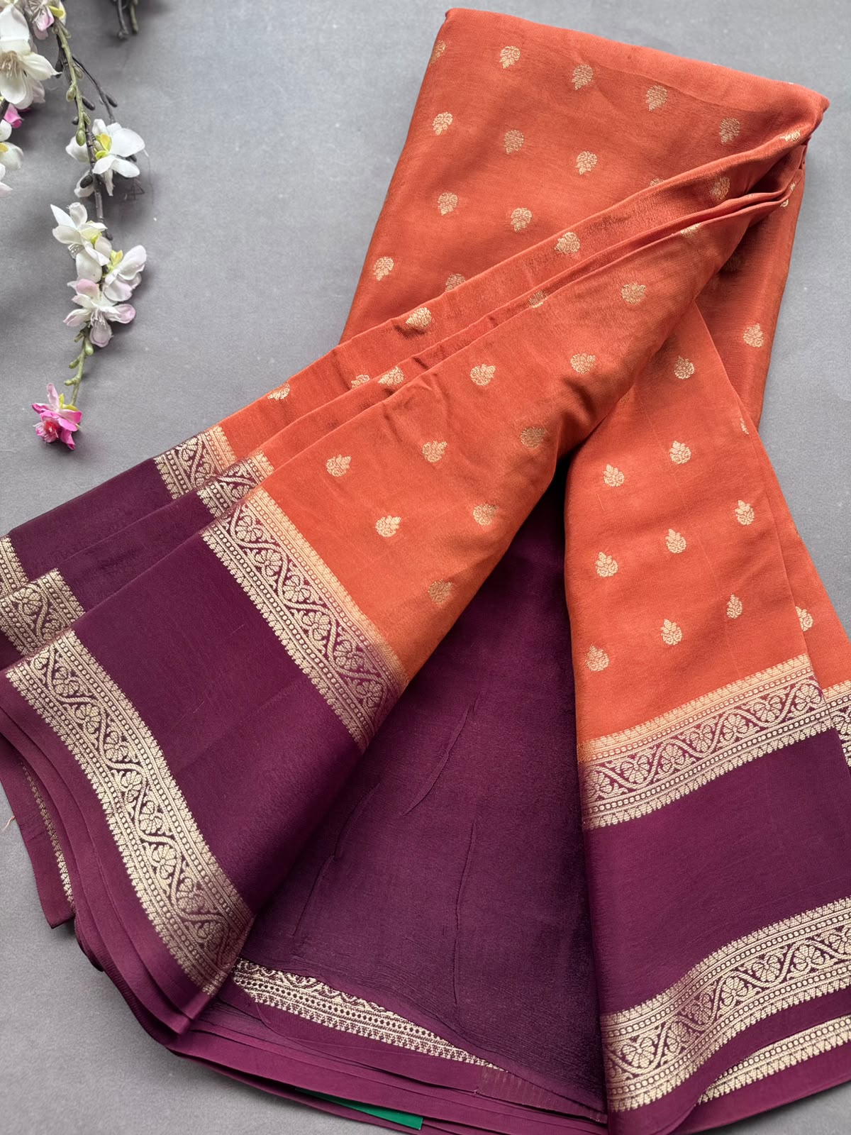 Rust Orange Semi Mysore Crepe Silk Saree 108