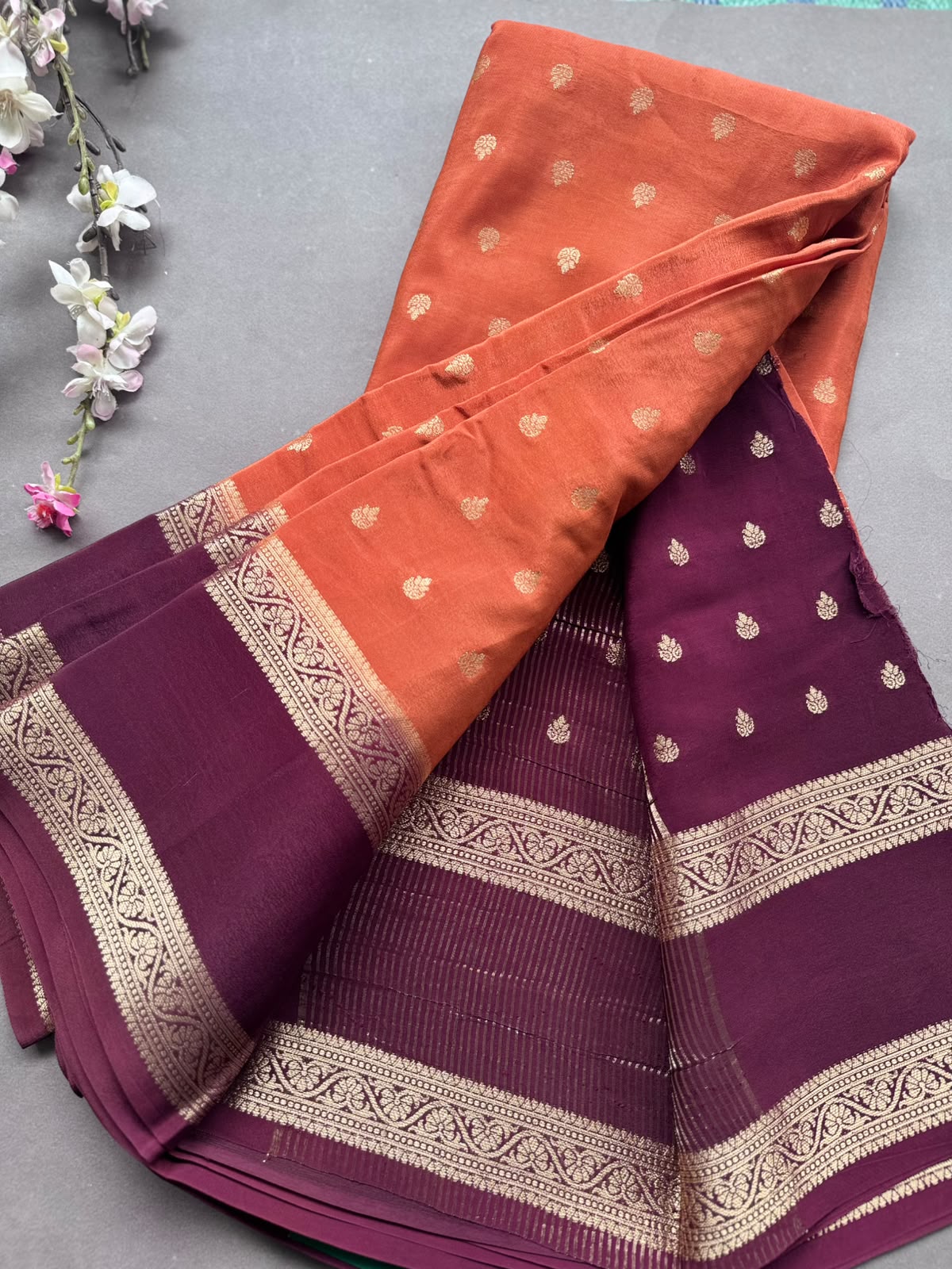 Rust Orange Semi Mysore Crepe Silk Saree 108