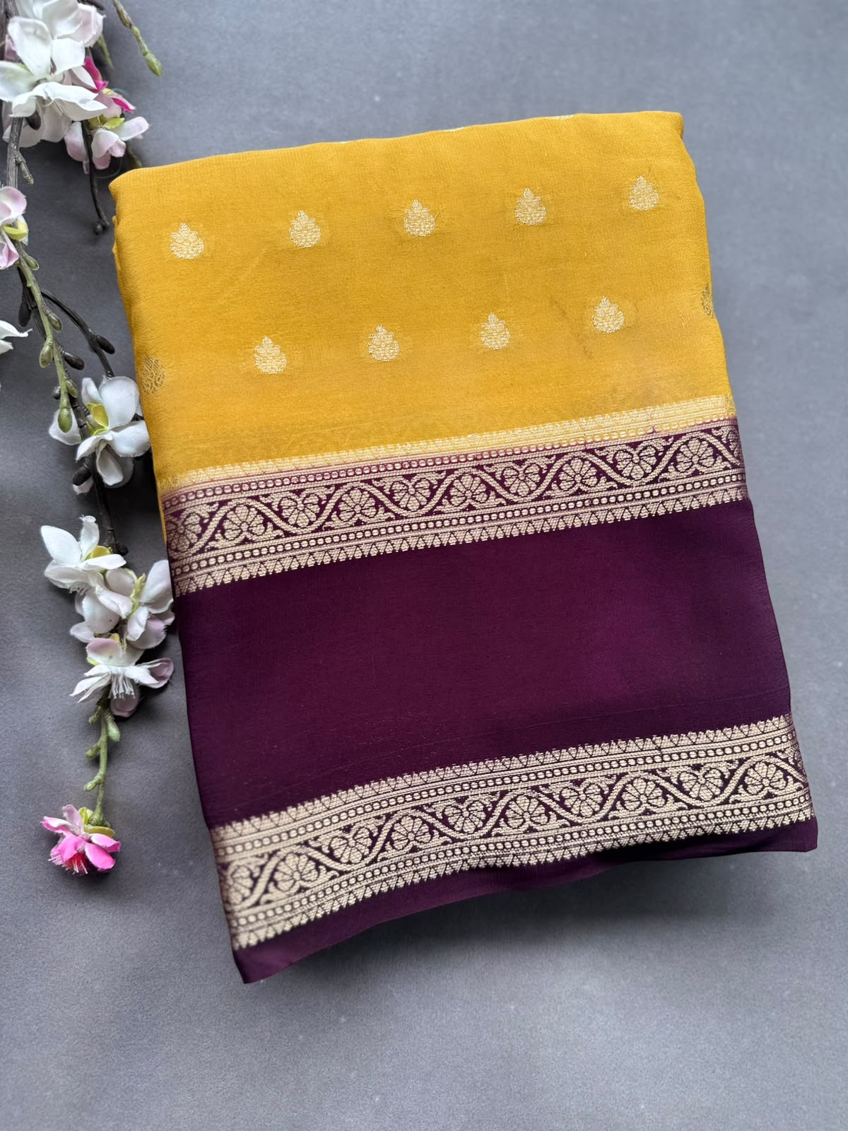Mustard Yellow Semi Mysore Crepe Silk Saree 108