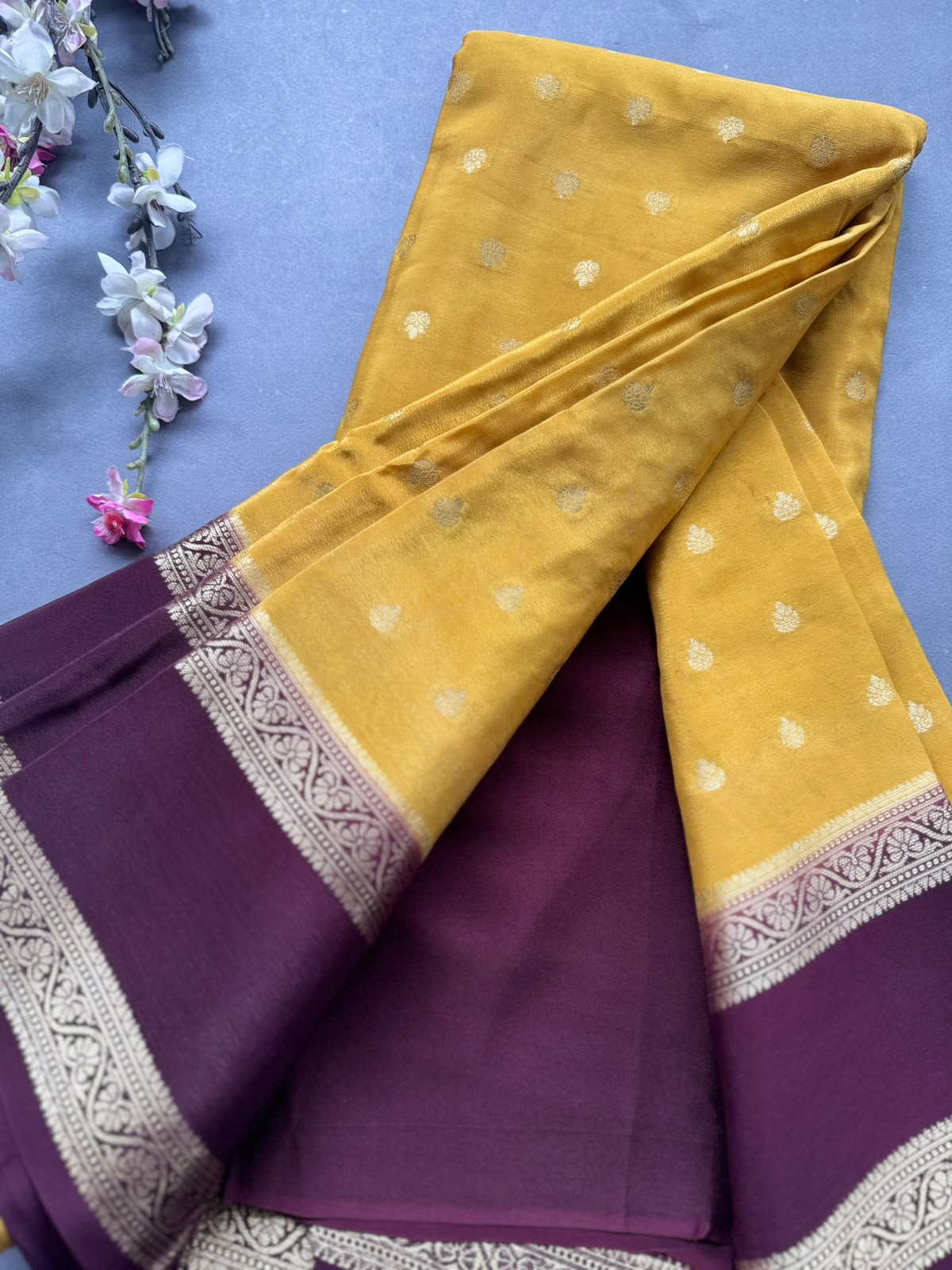 Mustard Yellow Semi Mysore Crepe Silk Saree 108