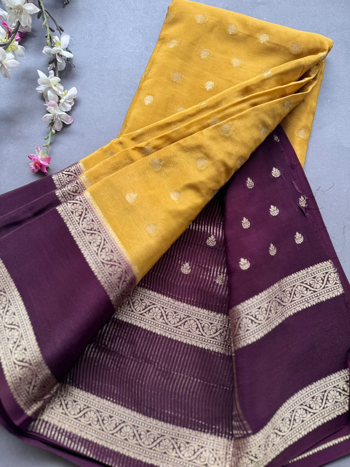Mustard Yellow Semi Mysore Crepe Silk Saree 108