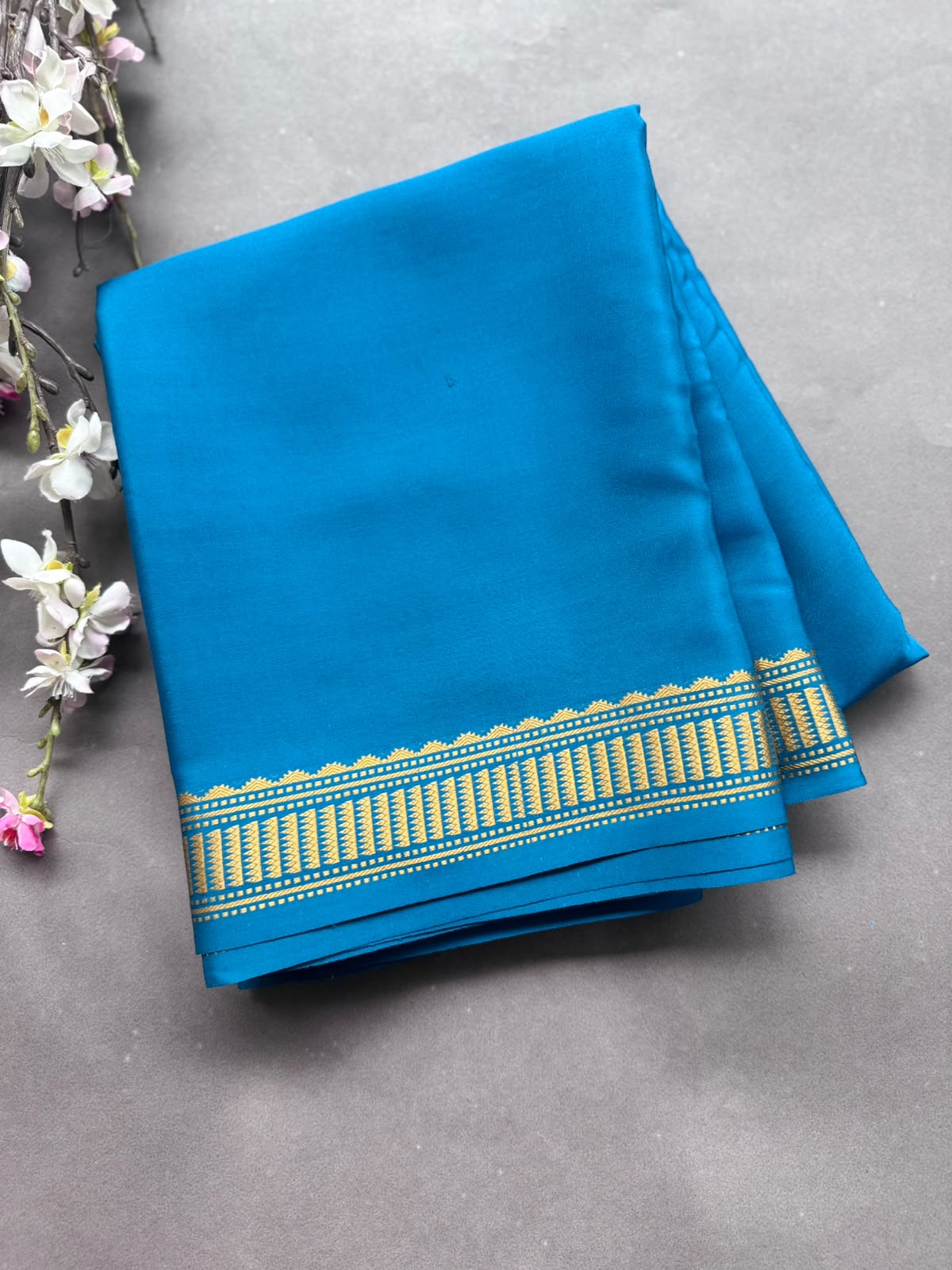 Blue Pure Mysore Crepe Silk Saree CSG108