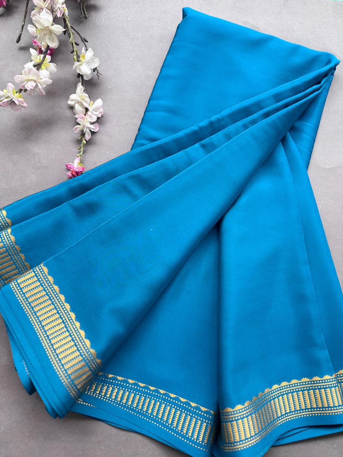 Blue Pure Mysore Crepe Silk Saree CSG108