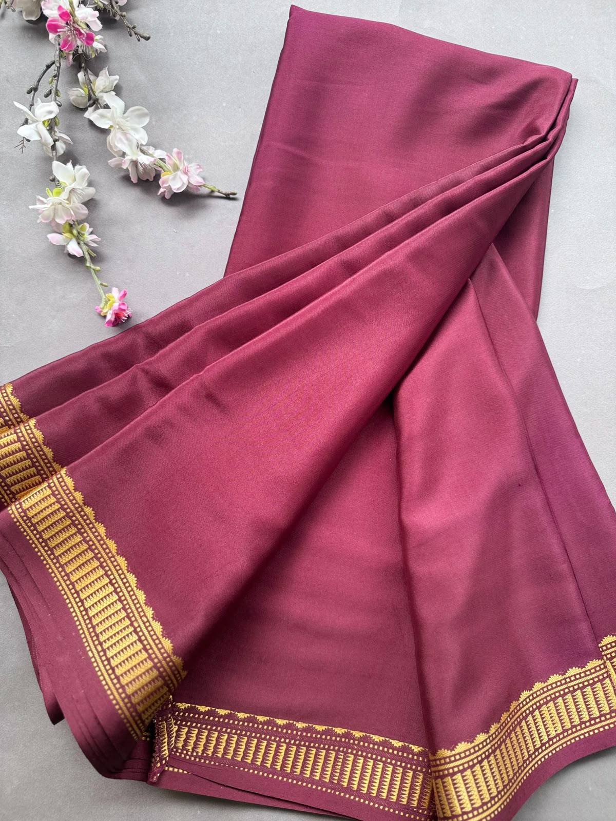 Brown Pure Mysore Crepe Silk Saree CSG108