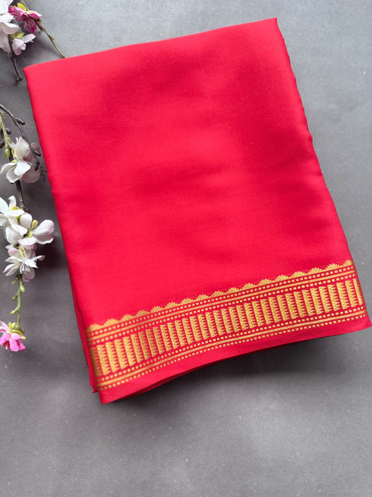 Red Pure Mysore Crepe Silk Saree CSG108