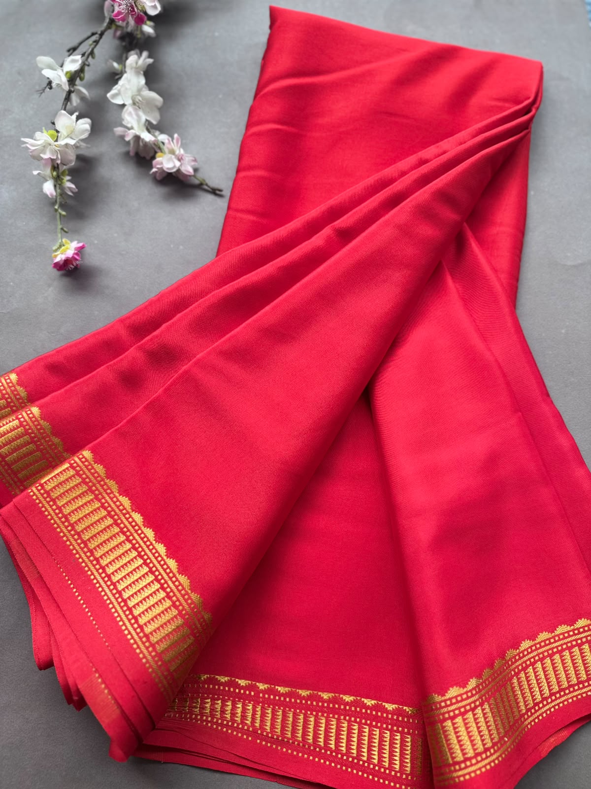 Red Pure Mysore Crepe Silk Saree CSG108