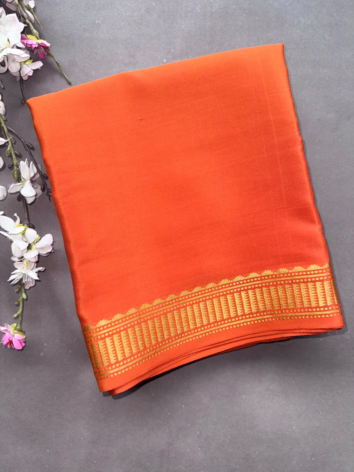 Orange Pure Mysore Crepe Silk Saree CSG108