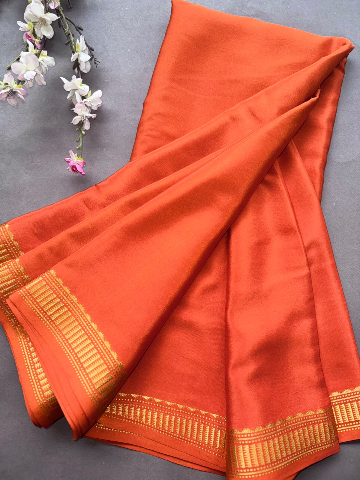 Orange Pure Mysore Crepe Silk Saree CSG108