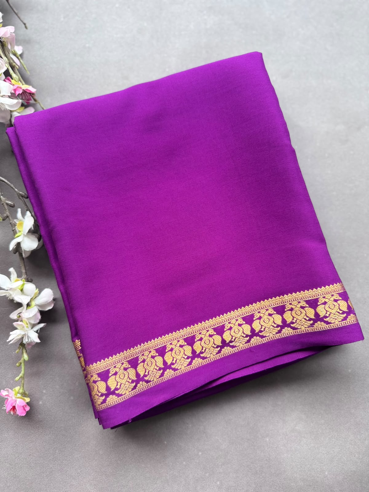 Purple Pure Mysore Crepe Silk Saree CSG108