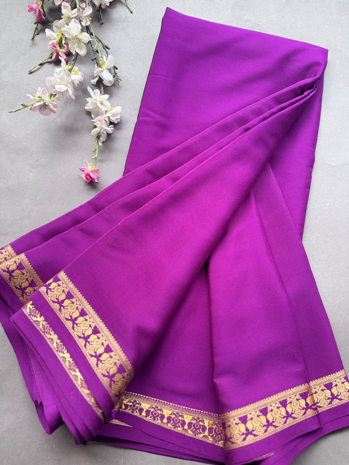 Purple Pure Mysore Crepe Silk Saree CSG108