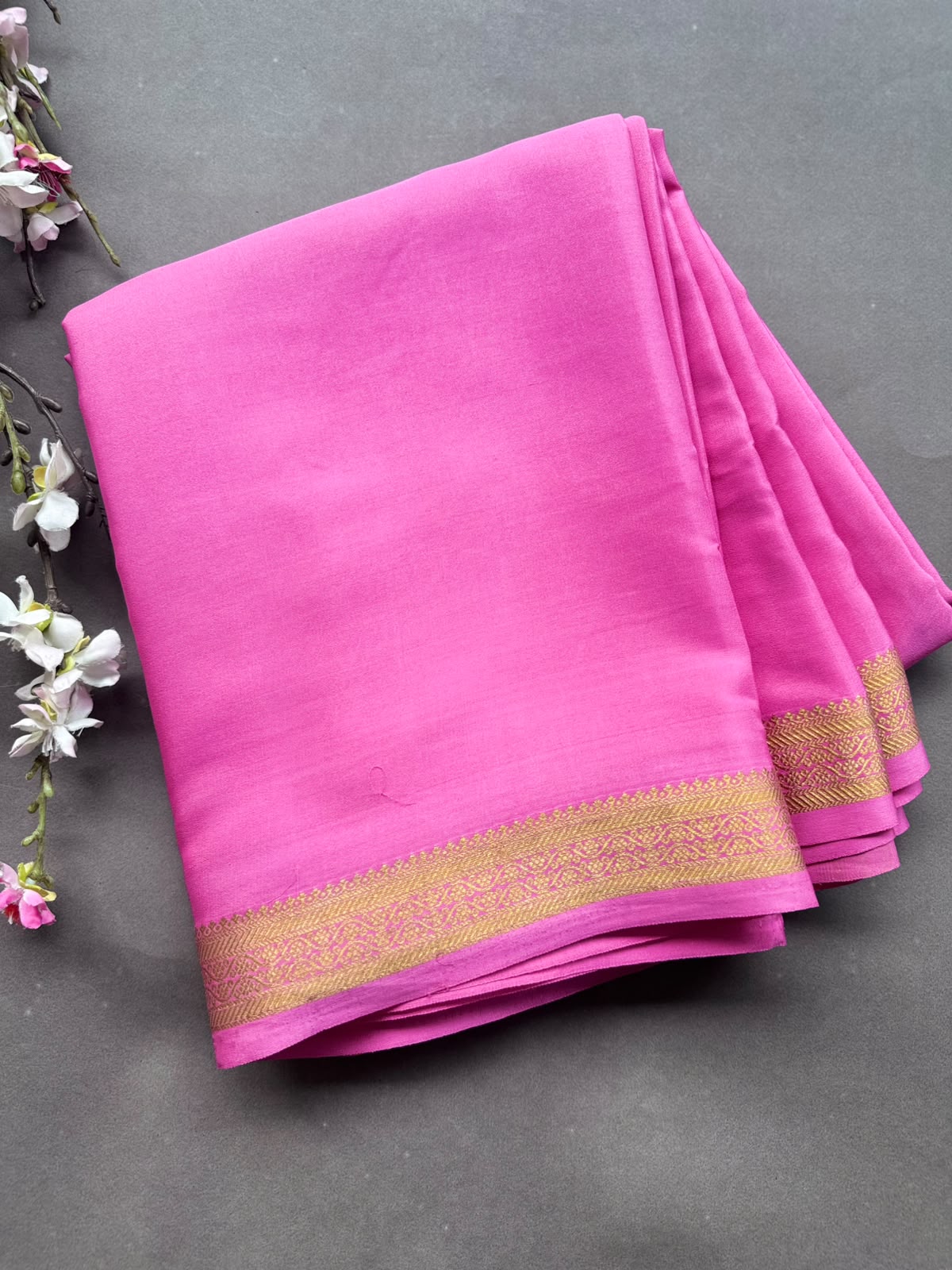 Pink Pure Mysore Crepe Silk Saree CSG108