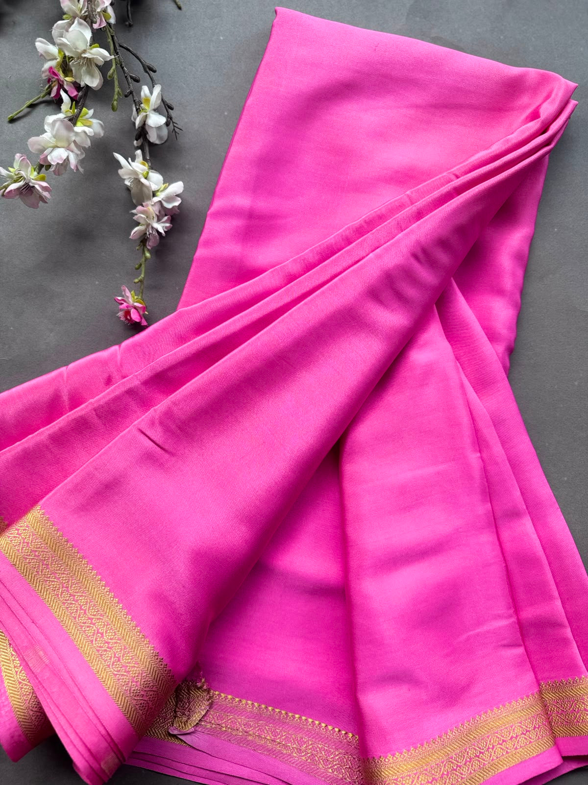 Pink Pure Mysore Crepe Silk Saree CSG108